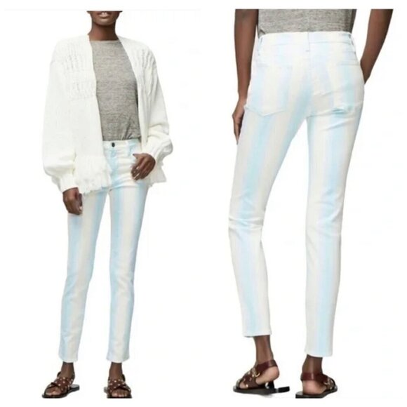 FRAME NWT $230 Le High Skinny Crop Stripe Jeans Blue White Ombré Size 27 - Picture 13 of 13